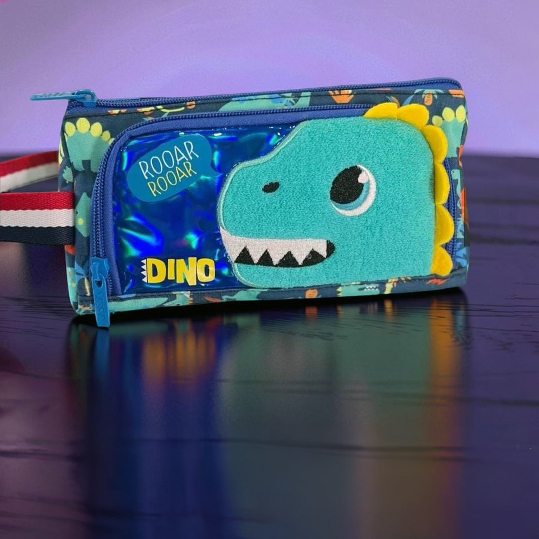 Vest Dinosaur Pencil Case – Kids School Stationery Organizer with Zipper Compartments