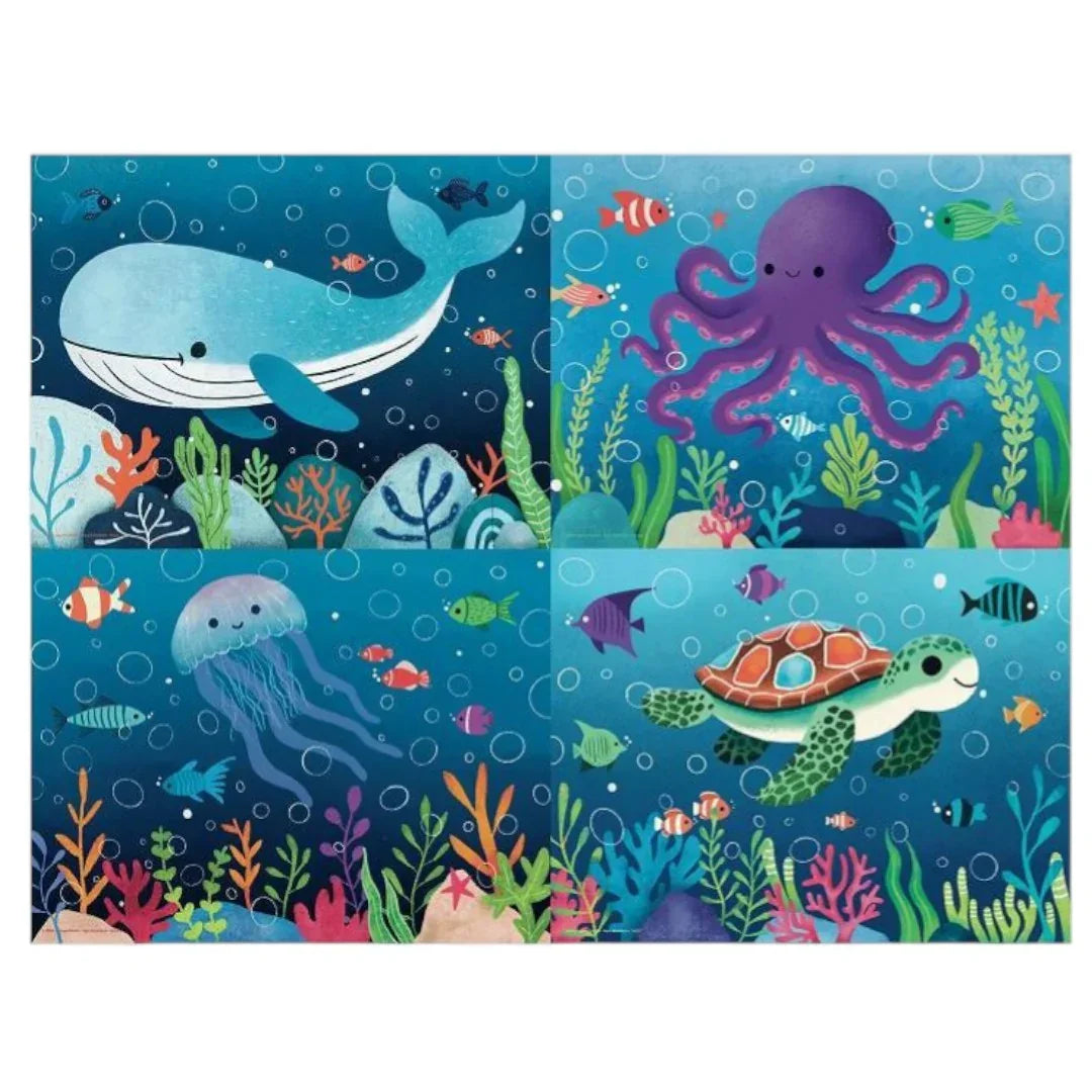 Jigsaw Nation Aqua Adventure 4-in-1 Puzzle Set | 35 Piece Ocean Animal Puzzles for Kids (Ages 3–5)