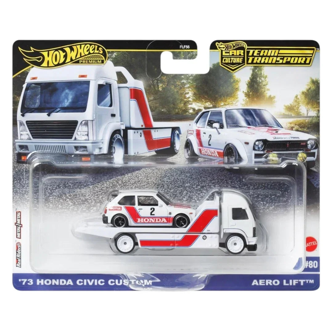 Hot Wheels Premium 1:64 Car Culture Team Transport – ’73 Honda Civic Custom with Aero Lift