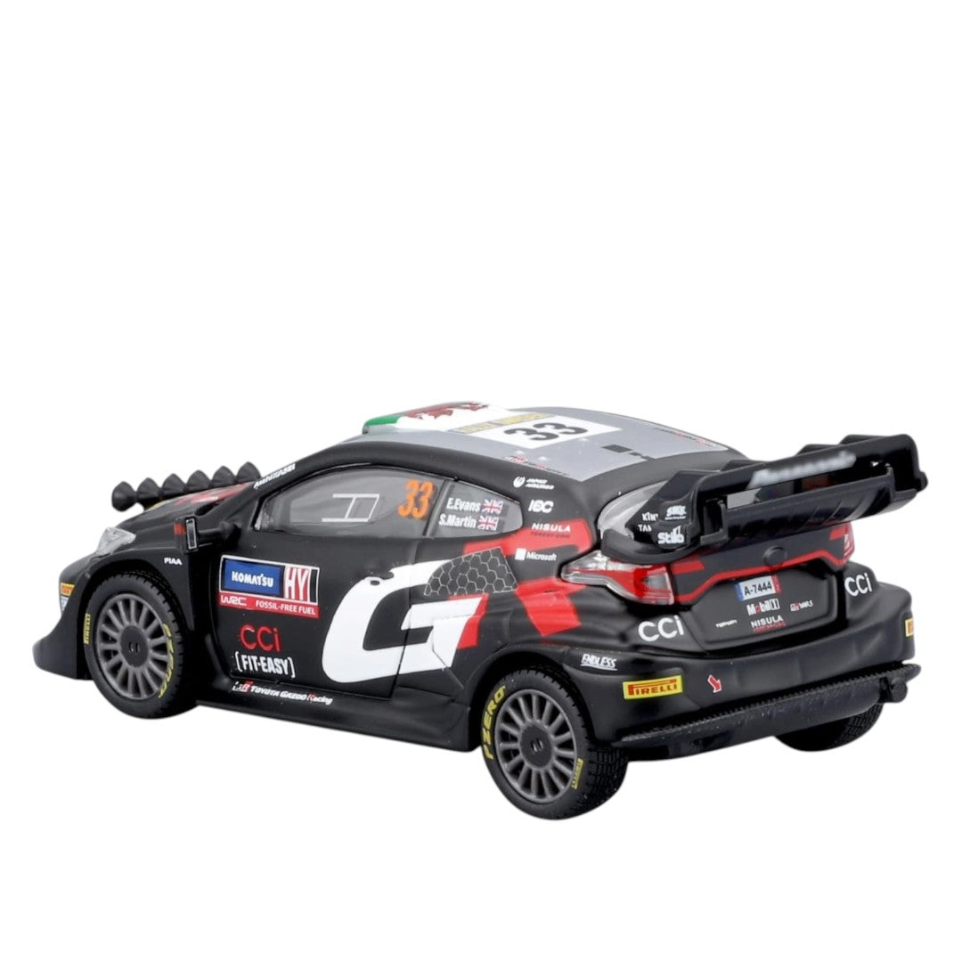 Bburago 1:43 Toyota GR Yaris Rally1 Hybrid No.33 Diecast Model – WRC Rally Racing Car with Display Case