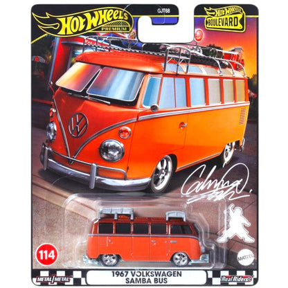 Hot Wheels Premium Boulevard 1967 Volkswagen Samba Bus – 1:64 Diecast Model with Real Riders
