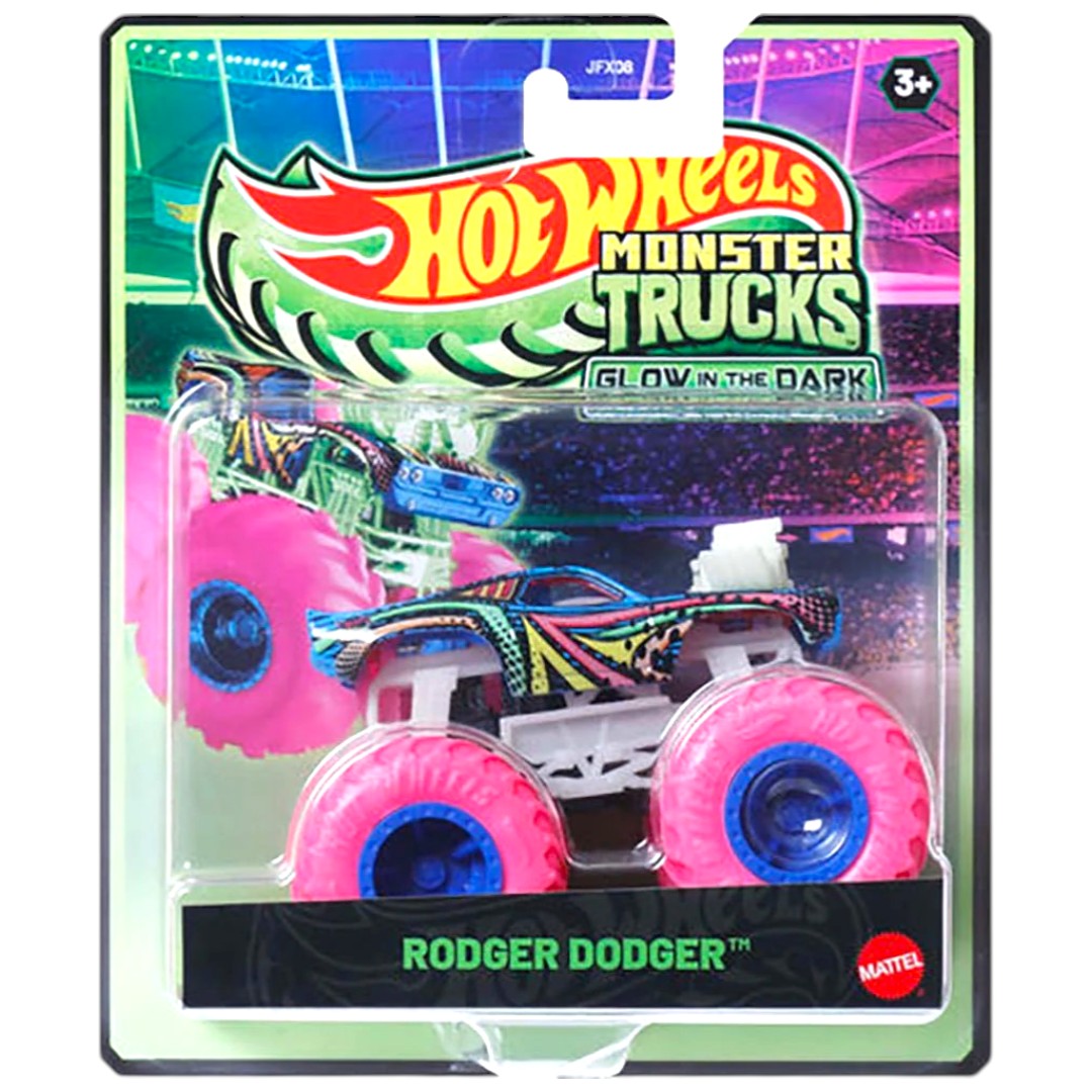 Hot Wheels Monster Trucks Rodger Dodger Glow in the Dark – Neon Monster Truck Toy