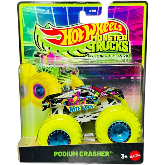 Hot Wheels Monster Trucks Podium Crasher Glow in the Dark – Neon Monster Truck Toy