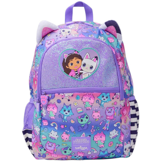 Smiggle Gabby’s Dollhouse Backpack for Kids (42cm)  – Glitter School Bag with Cat Ears & Front Pocket