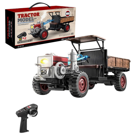 RC Tractor Model with Trailer 2.4GHz – Vintage Simulation Farm Truck Toy RTR (Realistic Design, Lights, Kids 6+)