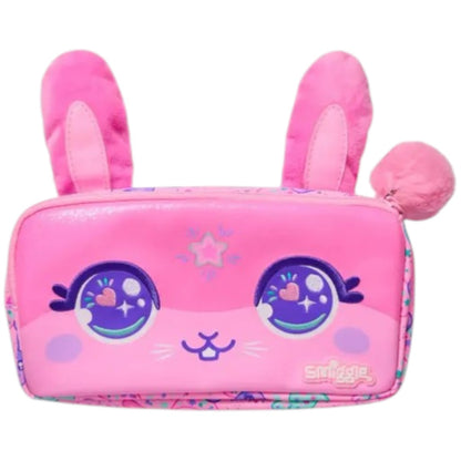 Smiggle Bunny Face Pencil Pouch with Pom Pom – Cute Kids School Stationery Pouch