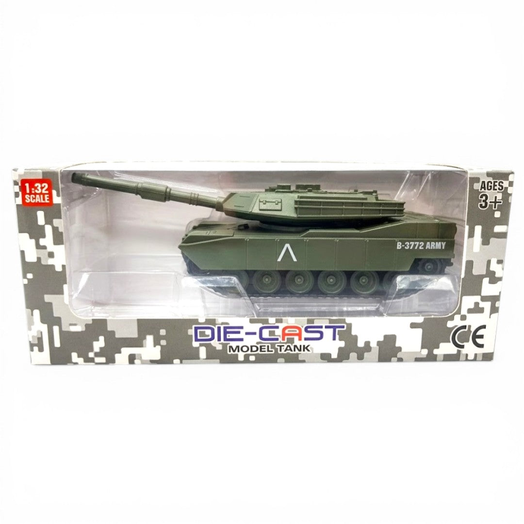 Die-Cast Army Tank Model 1:32 Scale – B-3772 Army Military Battle Tank Toy with Rotating Turret