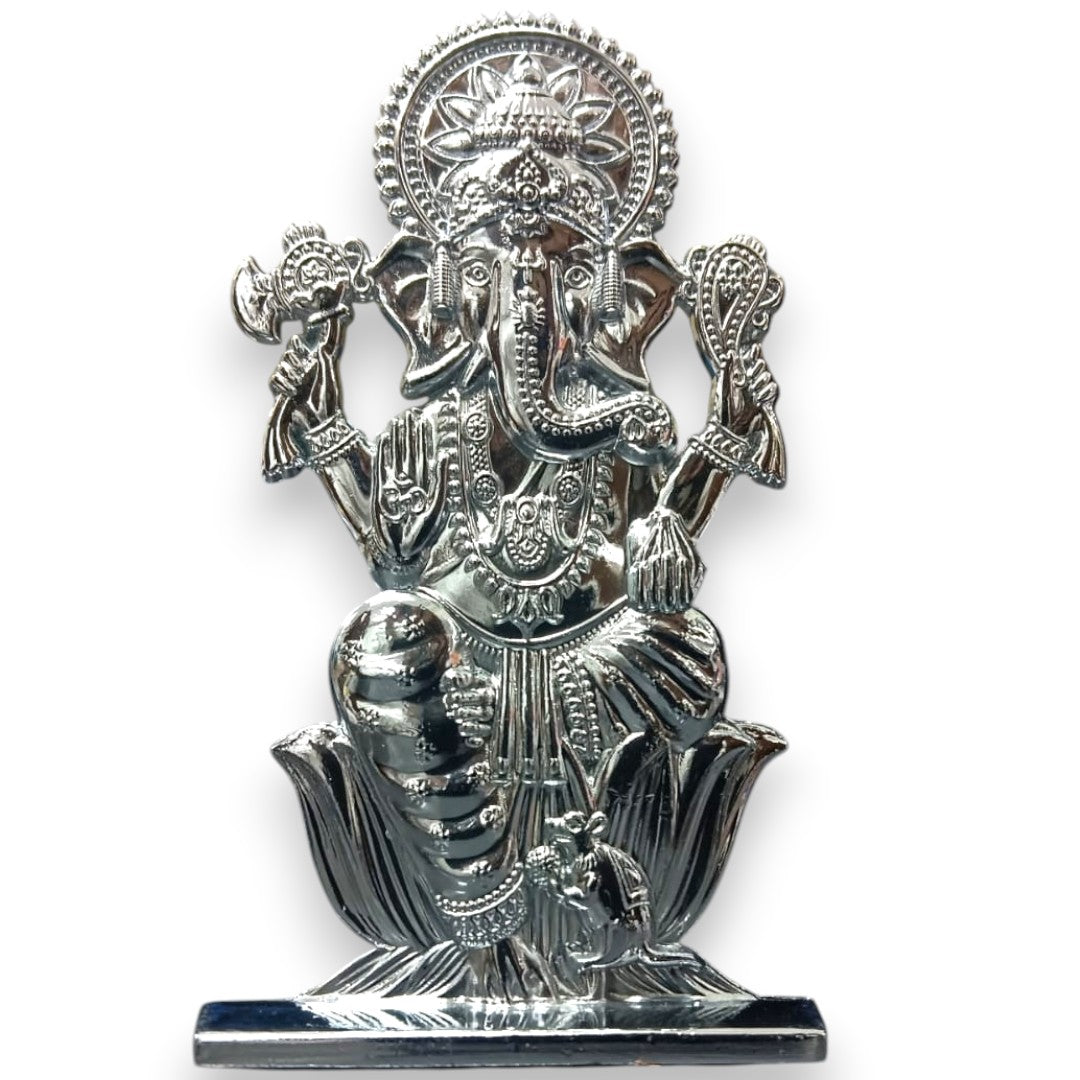 Lord Ganesha Metal Idol Showpiece – 10 cm Decorative Ganpati Statue for Home, Office & Car Dashboard