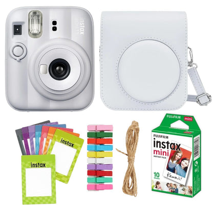 Fujifilm Instax Mini 13 Instant Camera + 10 Shot Films + 1x Camera Case + 10X Paper Photo Frame + 10 Photo Hanging Clips (Memory Maker Pack) Clay White
