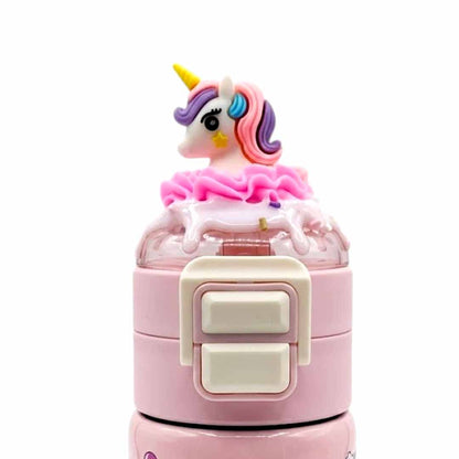 Unicorn Kids Water Bottle 500ML with Straw Lid – Leakproof Cartoon School Water Bottle for Girls