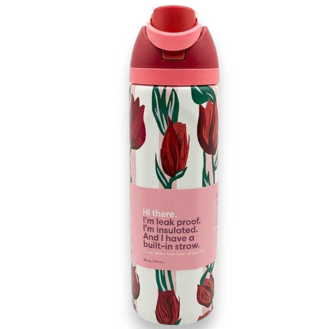 Stainless Steel Insulated Water Bottle 710ml with Built-in Straw – Leakproof Thermos Bottle for School, Travel & Daily Use (Multiple Designs)
