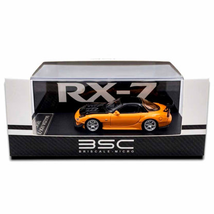 BSC 1:64 Mazda RX-7 Diecast Model Car – Collectible Scale Car with Display Case (Orange)