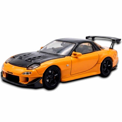 BSC 1:64 Mazda RX-7 Diecast Model Car – Collectible Scale Car with Display Case (Orange)