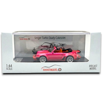 Rhino Model 1:64 Porsche 911 (930) Singer Turbo Study Cabriolet Diecast Model Car – Pink Collectible with Display Case