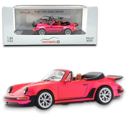 Rhino Model 1:64 Porsche 911 (930) Singer Turbo Study Cabriolet Diecast Model Car – Pink Collectible with Display Case