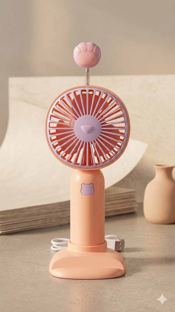 Portable Handheld Mini Fan with Flexible Cat Paw Stand – Cute Personal Cooling Fan for Travel, Office & Outdoor Use (Pack of 1)