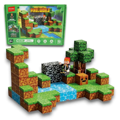 Construction Pixelworld Building Block Set – 4-in-1 Jungle Exploration Model with Minifigure (90 Pieces, 6+ Years)