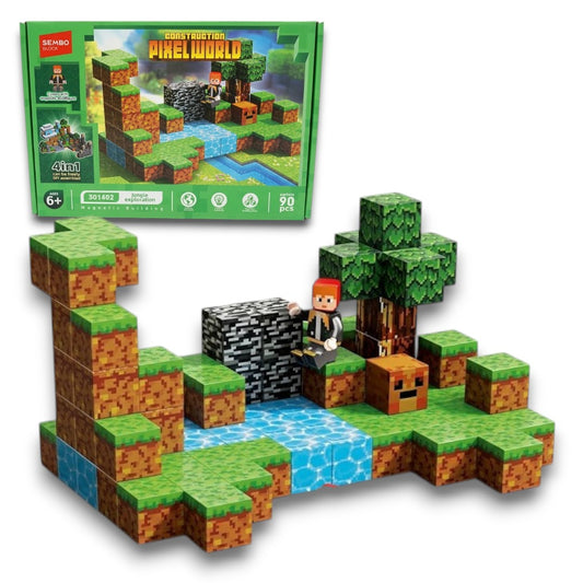 Construction Pixelworld Building Block Set – 4-in-1 Jungle Exploration Model with Minifigure (90 Pieces, 6+ Years)