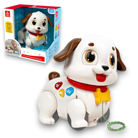 Hola Crawl & Pull Along Learning Puppy – Musical Interactive Baby Toy with Songs, Lights & Educational Buttons (6–36 Months)