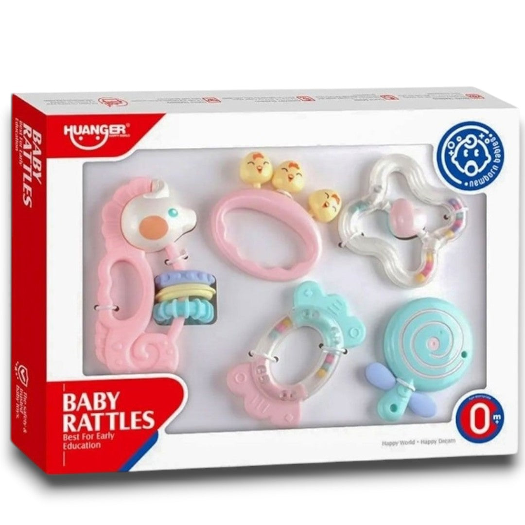 Huanger Baby Rattles Gift Set – Infant Sensory Rattle Toys for Newborns with Teether & Grasping Toys (0+ Months)