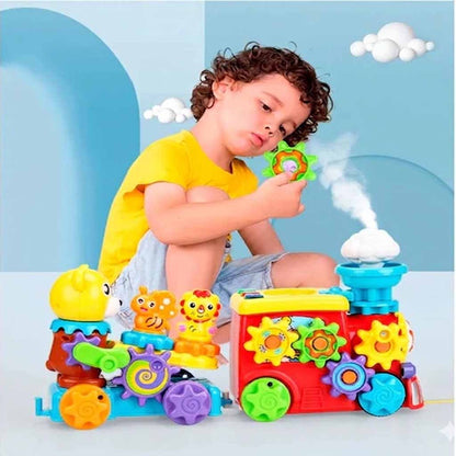 Five Star Roll & Assemble Animal Train Toy – Gear Connection Train with Light, Music & Spinning Animal Figures for Toddlers