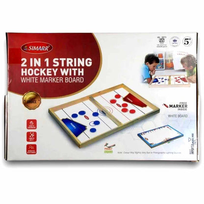 SIMARR 2-in-1 String Hockey Game with White Marker Board – Wooden Sling Puck Fast Hockey Board Game for Kids & Family | Indoor Tabletop Game