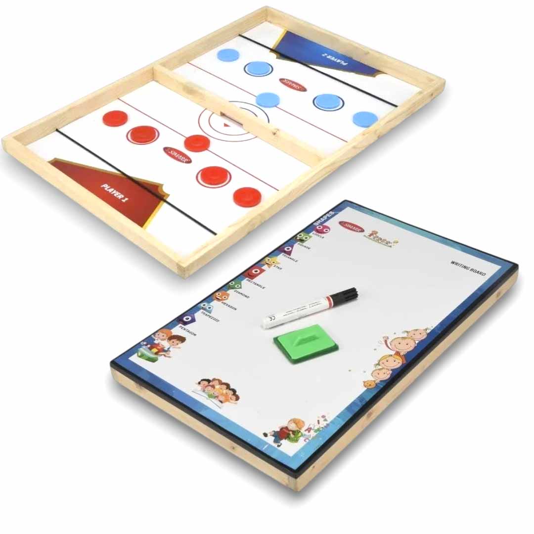SIMARR 2-in-1 String Hockey Game with White Marker Board – Wooden Sling Puck Fast Hockey Board Game for Kids & Family | Indoor Tabletop Game