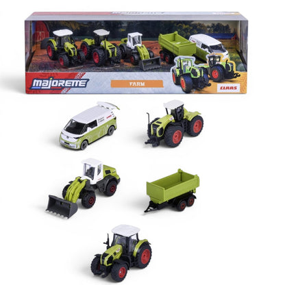Majorette Farm Vehicle Gift Pack – CLAAS Tractor Toy Set with Trailer & Farm Machines | Die-Cast Vehicles (5 Pieces)
