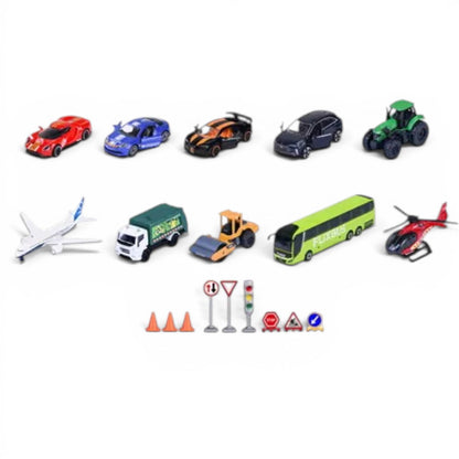 Majorette Discovery Pack Toy Vehicle Set – 10 Die-Cast Cars, Bus, Tractor, Helicopter & Accessories