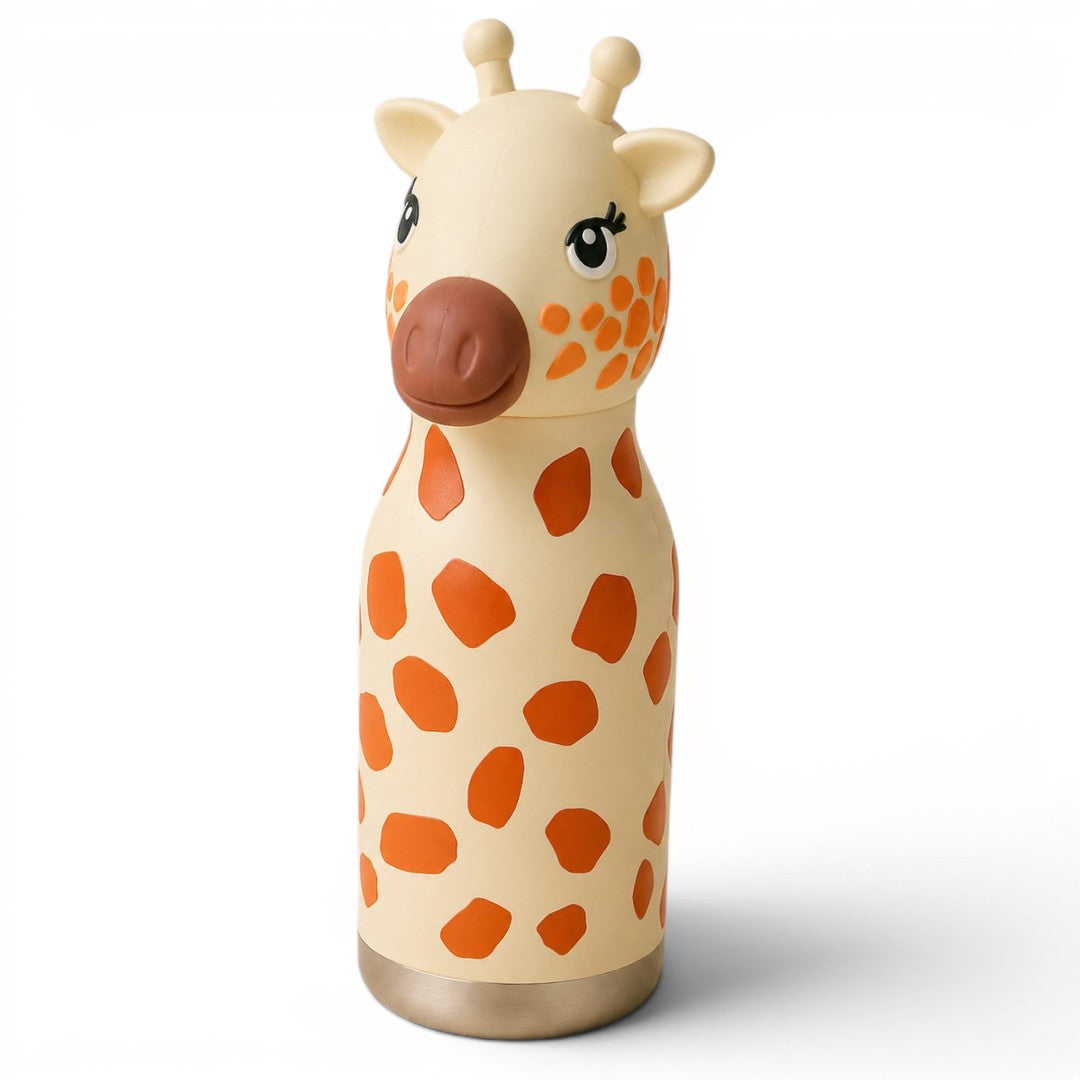 Afresh 365 Giraffe Animal Head Insulated Kids Water Bottle 450ml (16oz) | Stainless Steel Straw Bottle