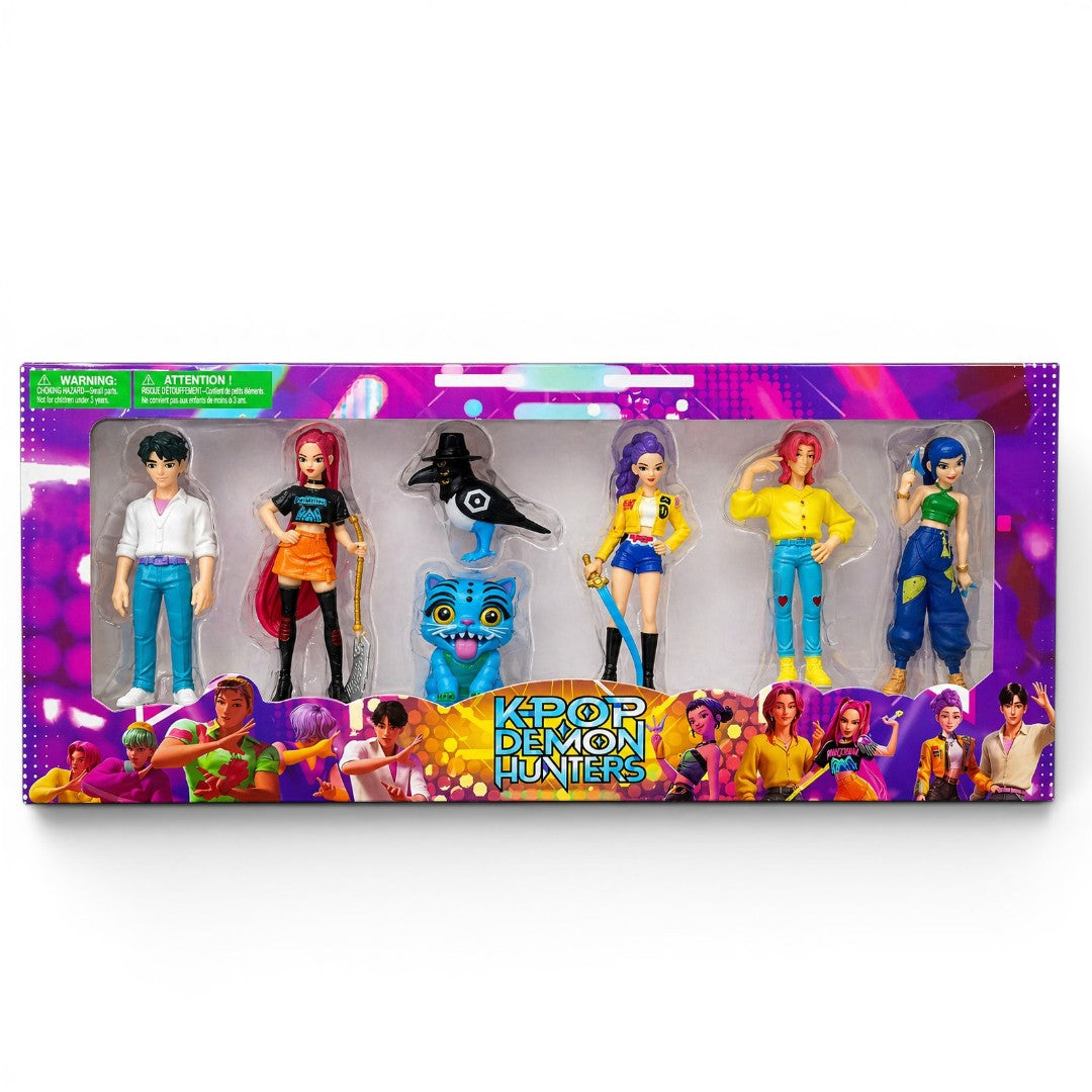 KPOP Demon Hunters Action Figure Set – (11cm) Anime Style Character Toy Collection for Kids (7 Figures + Accessories)