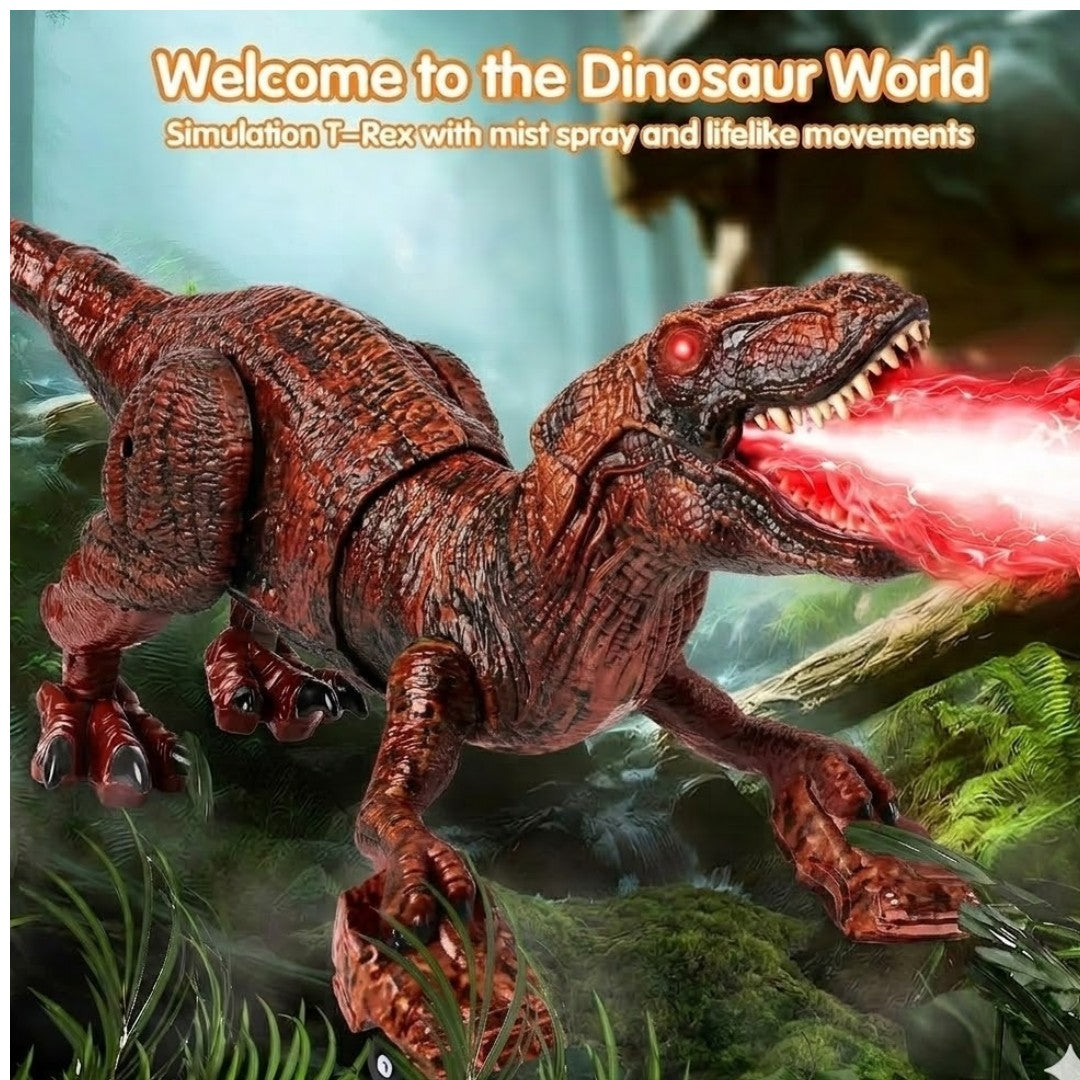 2.4GHz Remote Control T-Rex Dinosaur Toy with Mist Spray, Light & Sound – Walking RC Robot Dinosaur with 360° Head Movement for Kids