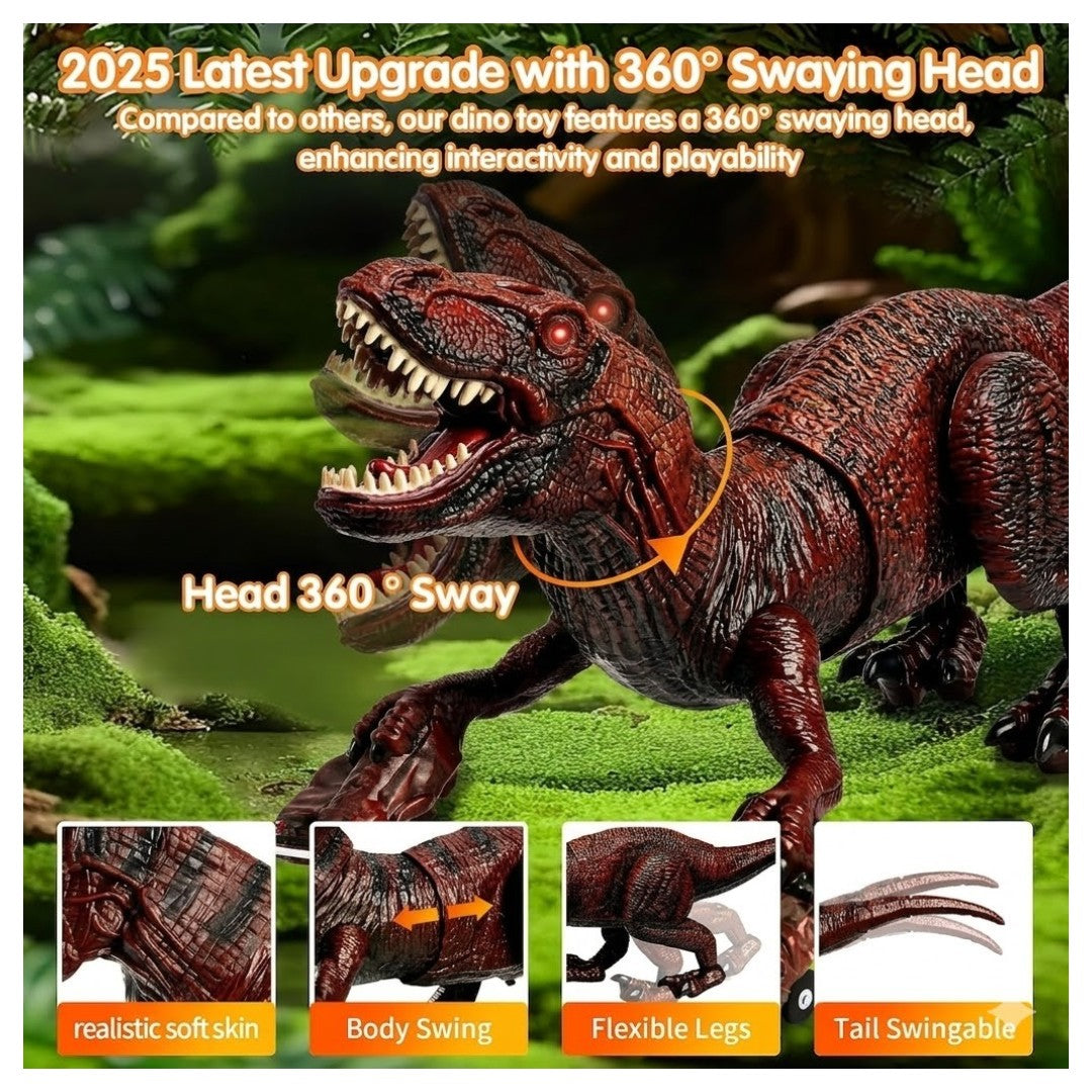 2.4GHz Remote Control T-Rex Dinosaur Toy with Mist Spray, Light & Sound – Walking RC Robot Dinosaur with 360° Head Movement for Kids