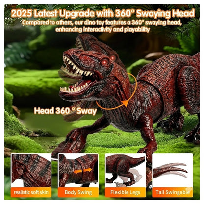 2.4GHz Remote Control T-Rex Dinosaur Toy with Mist Spray, Light & Sound – Walking RC Robot Dinosaur with 360° Head Movement for Kids