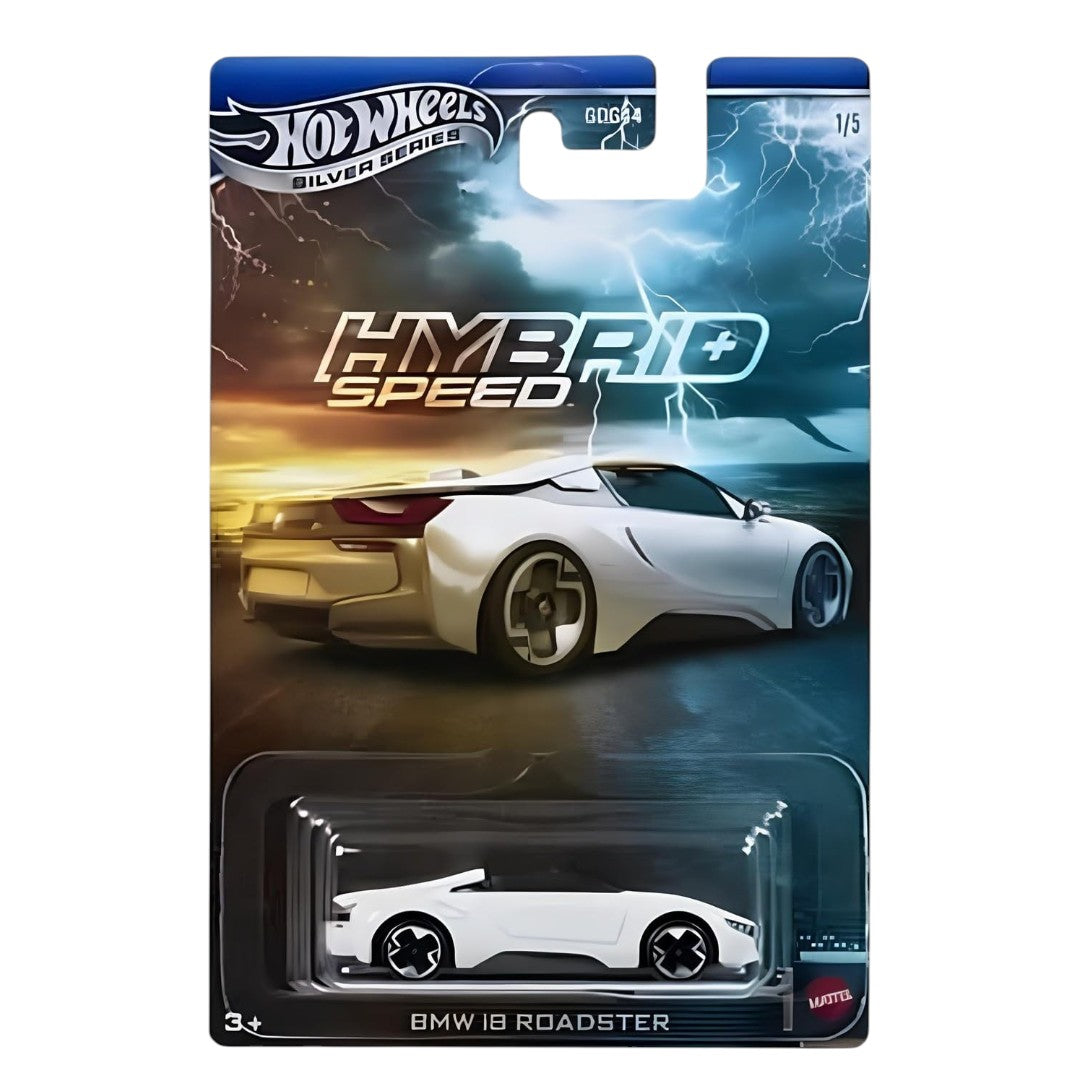 Hot Wheels 1:64 Silver Series Hybrid Speed Complete Set of 5 Diecast Cars | BMW i8 Roadster, Acura NSX, McLaren P1, Porsche Panamera Turbo S E-Hybrid & Lamborghini Sián FKP 37