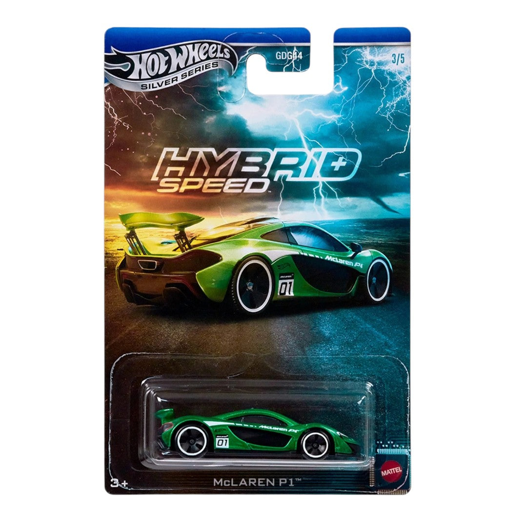Hot Wheels 1:64 Silver Series Hybrid Speed Complete Set of 5 Diecast Cars | BMW i8 Roadster, Acura NSX, McLaren P1, Porsche Panamera Turbo S E-Hybrid & Lamborghini Sián FKP 37