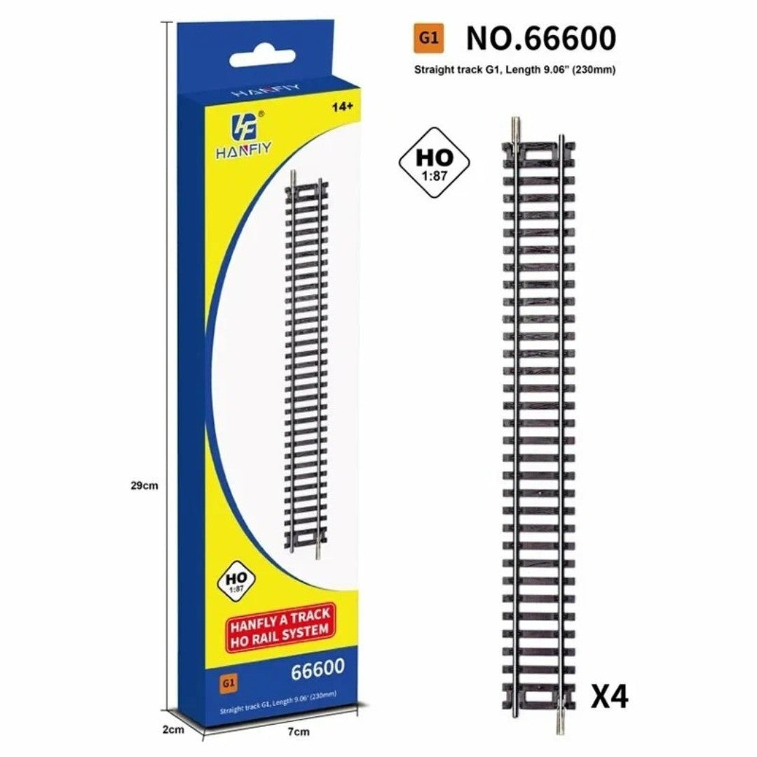 HANFLY HO Scale Straight Track G1 230mm | Model Train Railway Track Set | 1:87 Scale NO.66600 (Pack of 4)