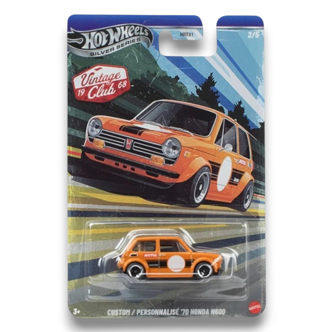 Hot Wheels Silver Series Custom ’70 Honda N600 Vintage Club ’68 Die-Cast Car | 1:64 Scale Collectible