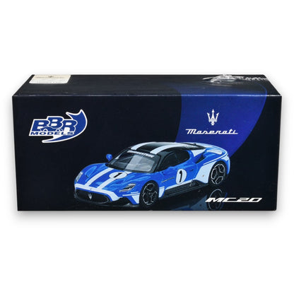 BBR Models 1:64 Maserati MC20 1  Die-Cast Model Car – Blue Racing Edition Collectible Sports Car Miniature for Collectors & Display