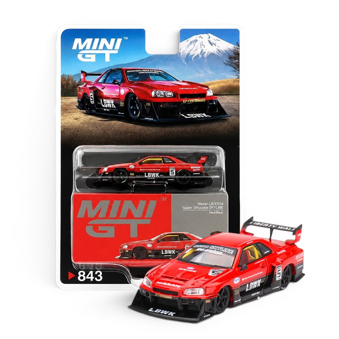 Mini GT 1:64 (Blister Pack) Nissan LB-ER34 Super Silhouette Skyline Red/Black LBWK Diecast Model Car