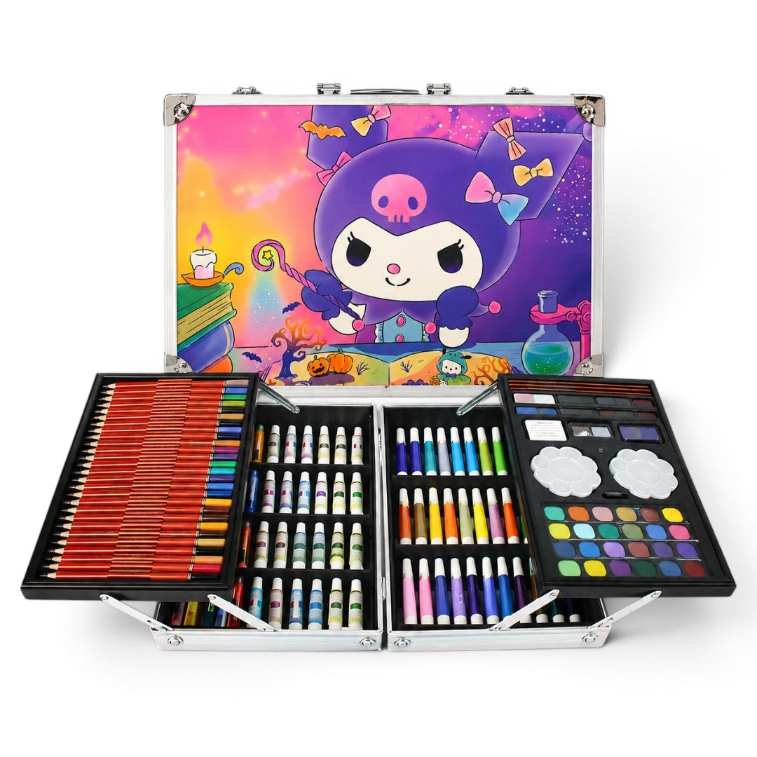 Kuromi Kids Art Kit 145+ Pieces | Aluminium Colouring Set with Crayons, Markers, Paints & Drawing Supplies