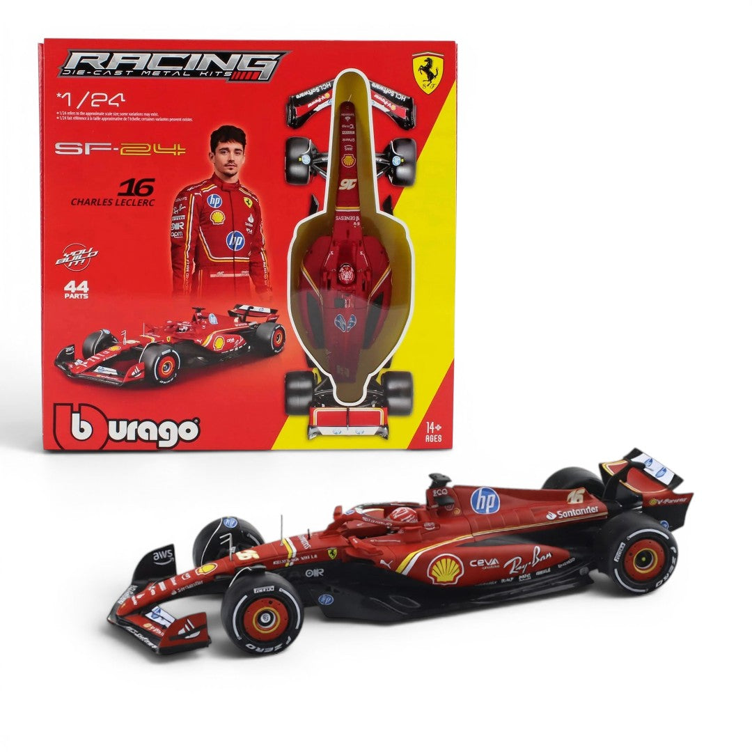 Bburago 1:24 Ferrari SF24 #16 Charles Leclerc Model Kit (2024) | Licensed Formula 1 Diecast Scale Model | F1 Collectible