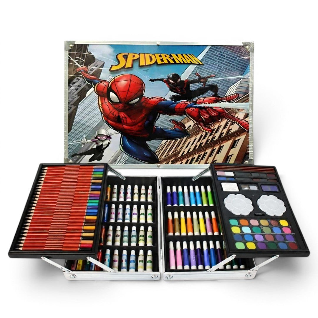 Ultimate Spider-Man Kids Art Kit 145+ Pieces Aluminium Colouring Set with Crayons, Markers, Paints & Sketch Supplies