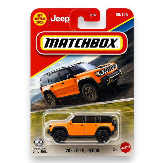Matchbox 1:64 2025 Jeep Recon Die-Cast SUV Model Car | Orange Electric Off-Road Adventure Vehicle Collectible (Blister Pack)