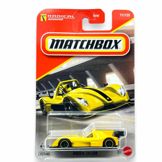 Matchbox 1:64 Radical SR3 XXR Die-Cast Race Car Model | Yellow Track Performance Collectible Vehicle (Blister Pack)