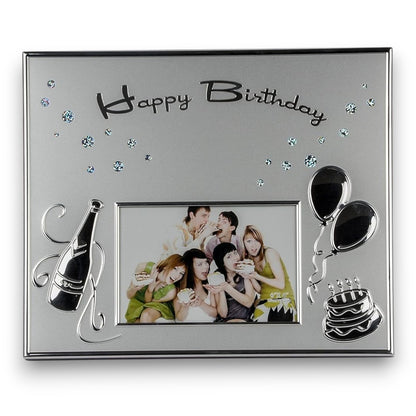 Momentz Happy Birthday Silver Photo Frame 6x4 Inch | Decorative Birthday Picture Frame with Balloon & Cake Design