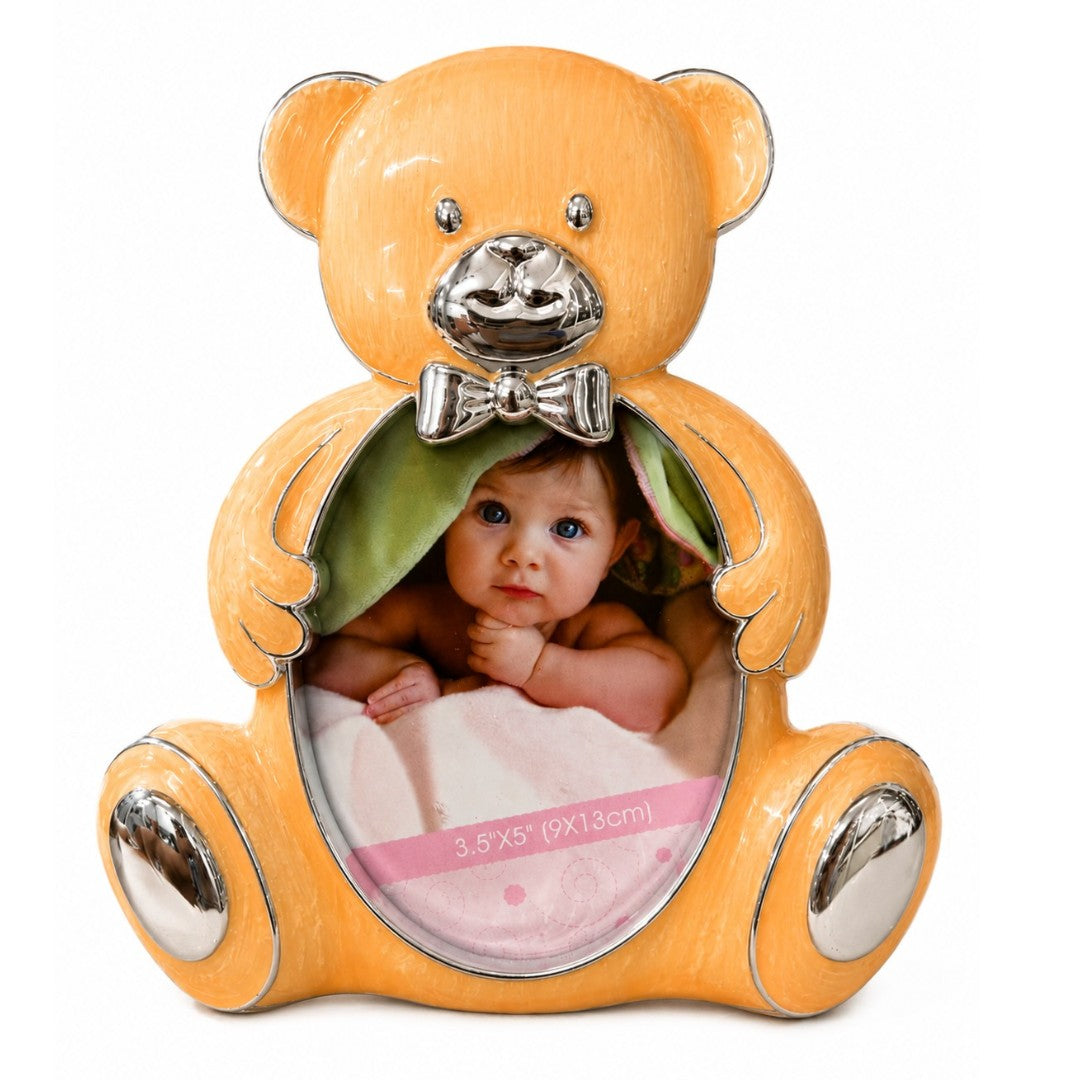 Momentz Teddy Bear Baby Photo Frame 3.5 x 5 Inch | Cute Orange Bear Decorative Picture Frame for Kids & Nursery Décor