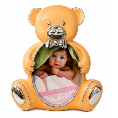 Momentz Teddy Bear Baby Photo Frame 3.5 x 5 Inch | Cute Orange Bear Decorative Picture Frame for Kids & Nursery Décor