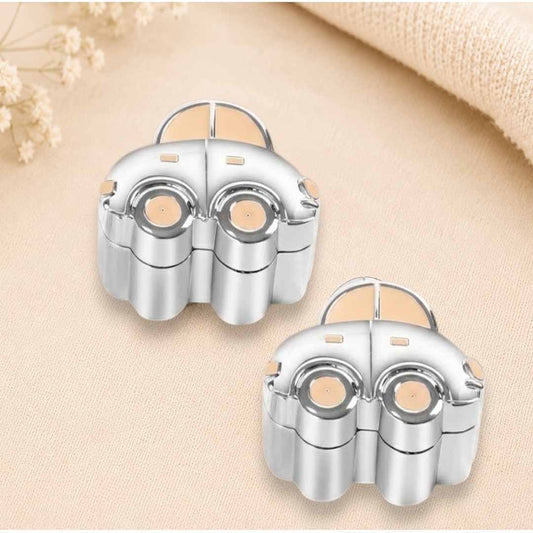 Momentz Baby Car Trinket Box Set of 2 | Silver Plated Keepsake Storage Box for Baby First Tooth & First Curl | Nursery Décor & Newborn Gift