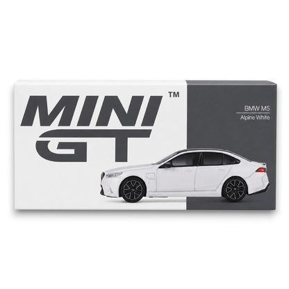 MINI GT 1:64 BMW M5 Alpine White Die-Cast Model Car | Premium Luxury Sports Sedan Collectible